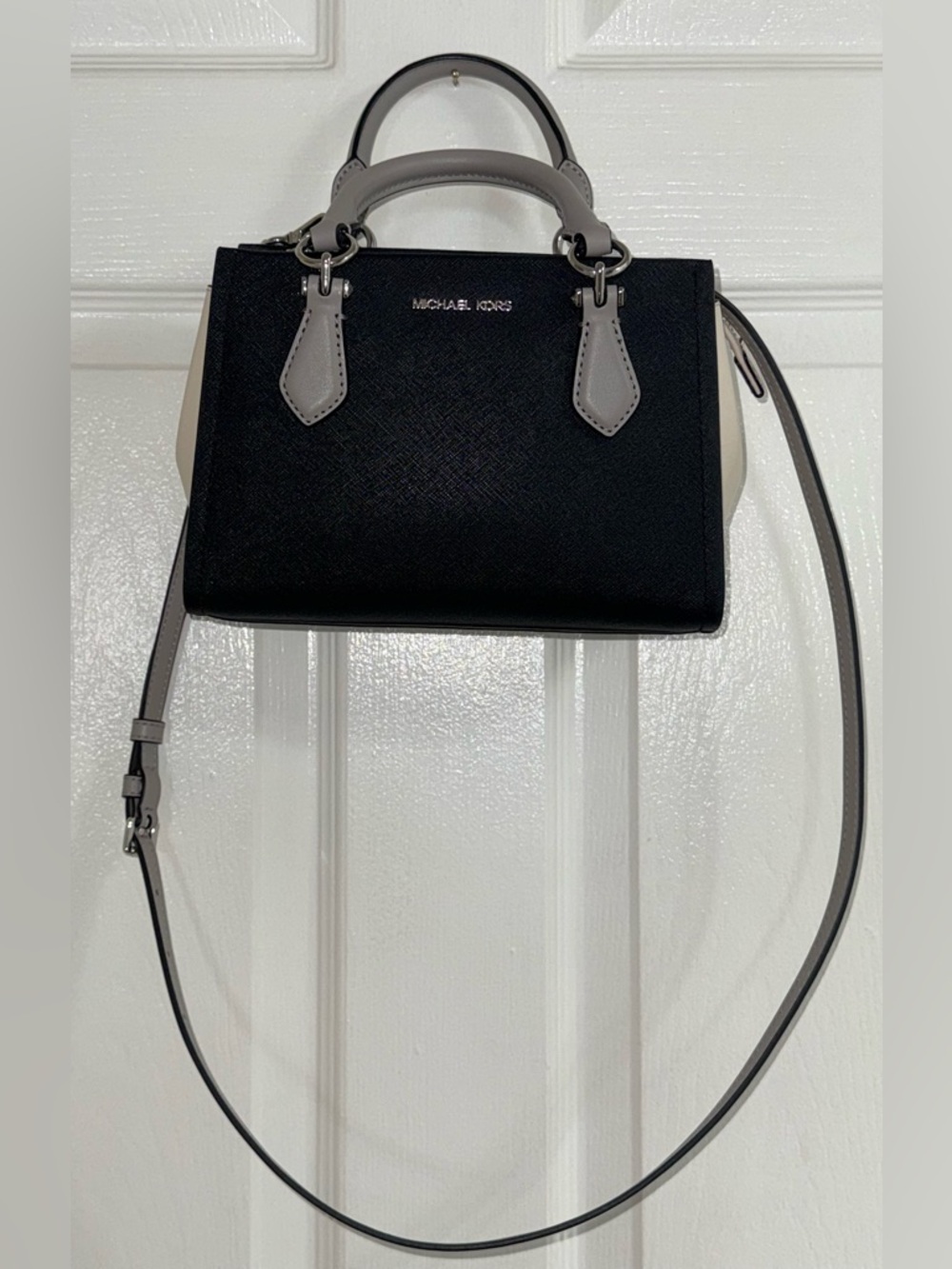 Michael Kors Black Satchel with Gray and Cream Accents